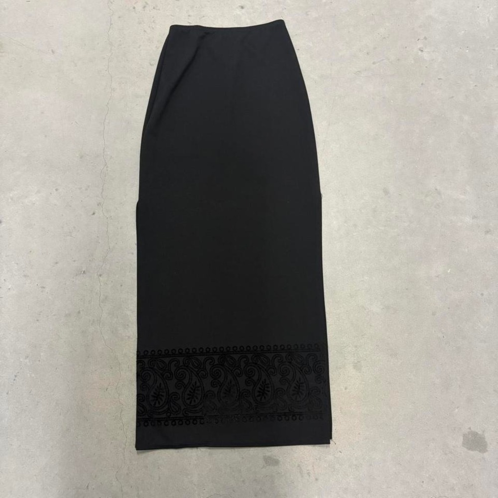 Vintage 90s black velvet paisley maxi deep side slits maxi skirt